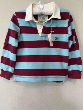 NWT Mini Boden 2-3Y Maroon & Light Blue Striped Rugby Polo